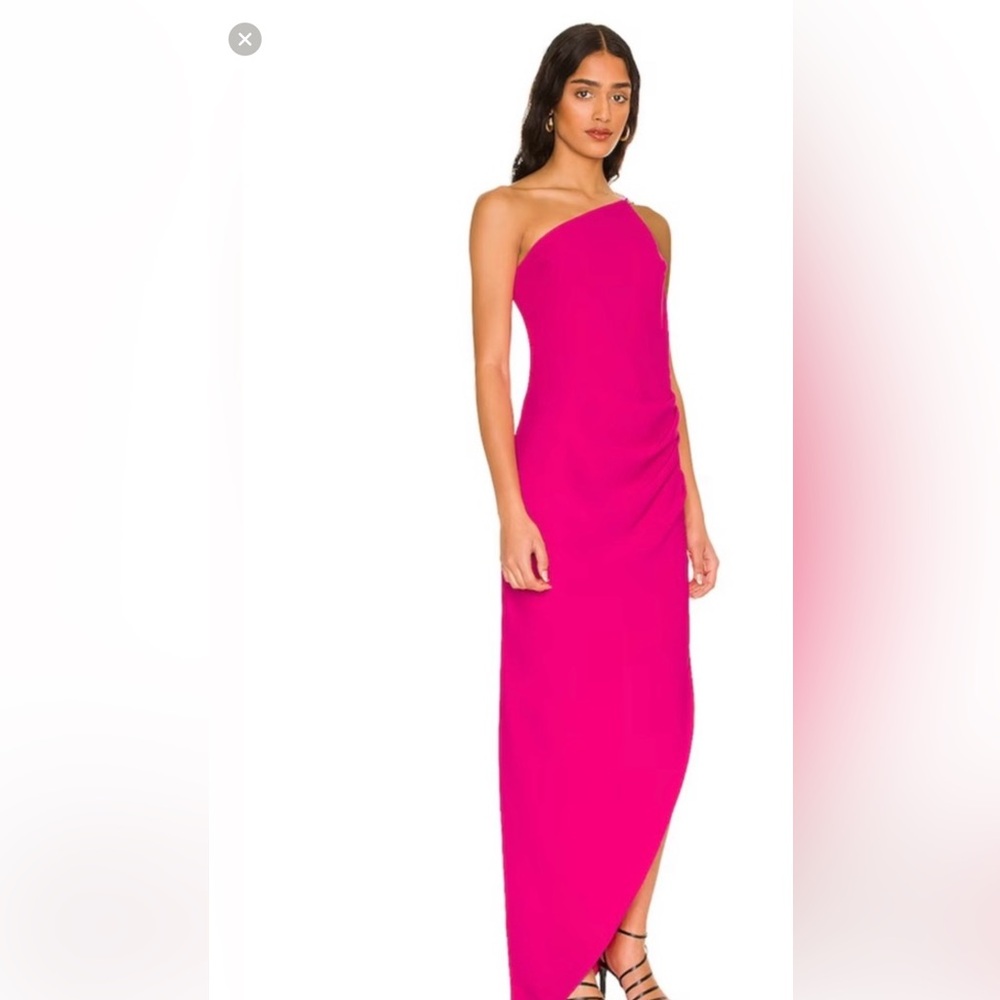 Amanda Uprichard One-Shoulder Maxi Dress in Hot Pink